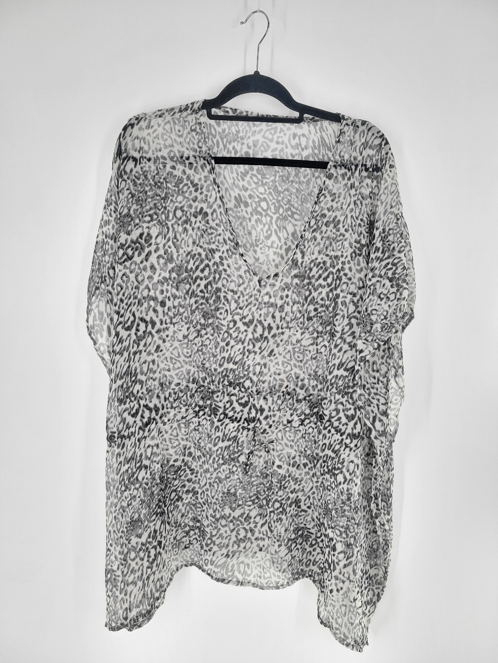 Sheer Leopard Print Tunic Cover-Up - Black & White